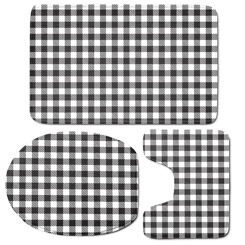 Black And White Gingham Pattern Print 3 Piece Bath Mat Set