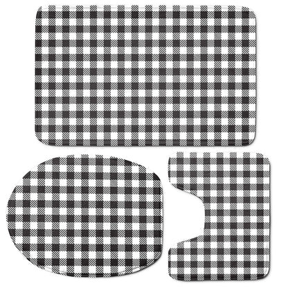 Black And White Gingham Pattern Print 3 Piece Bath Mat Set
