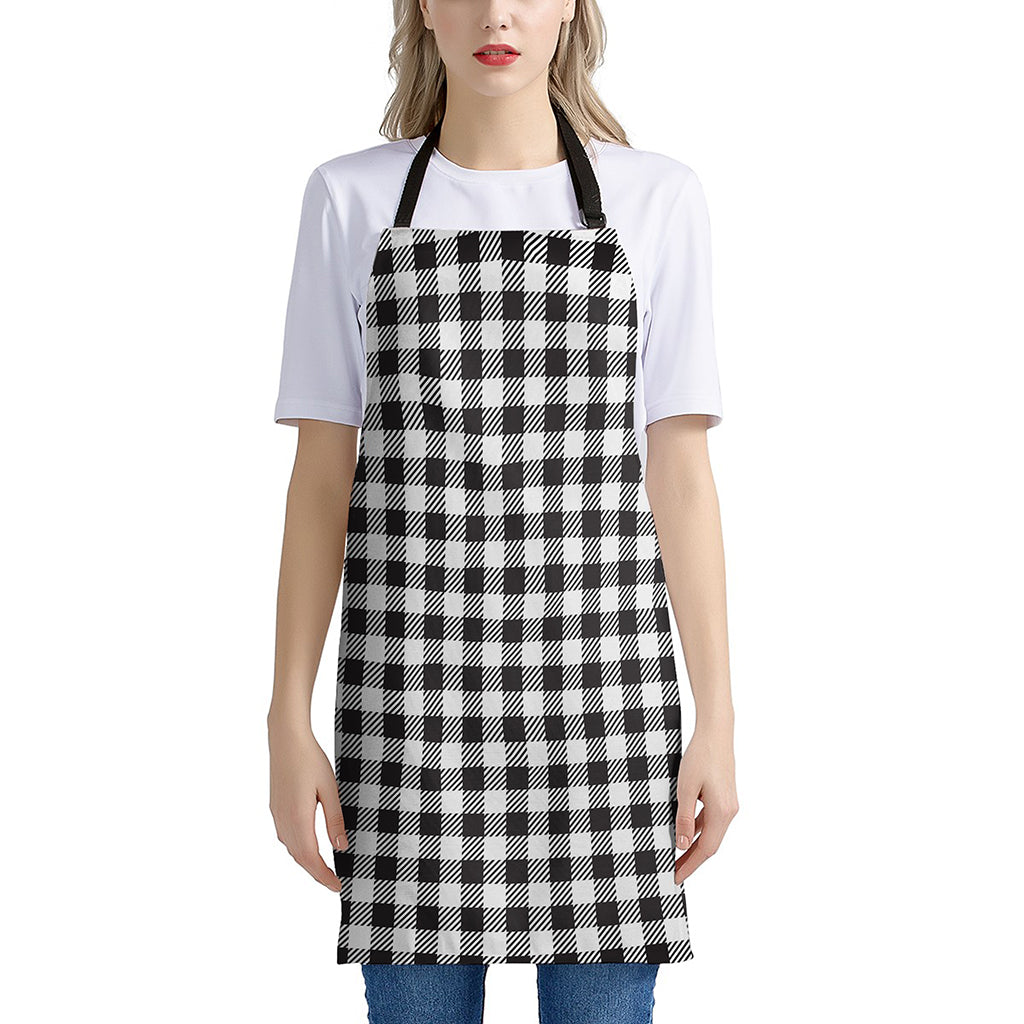 Black And White Gingham Pattern Print Apron