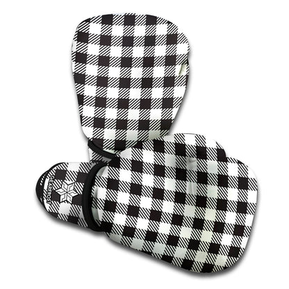 Black And White Gingham Pattern Print Boxing Gloves