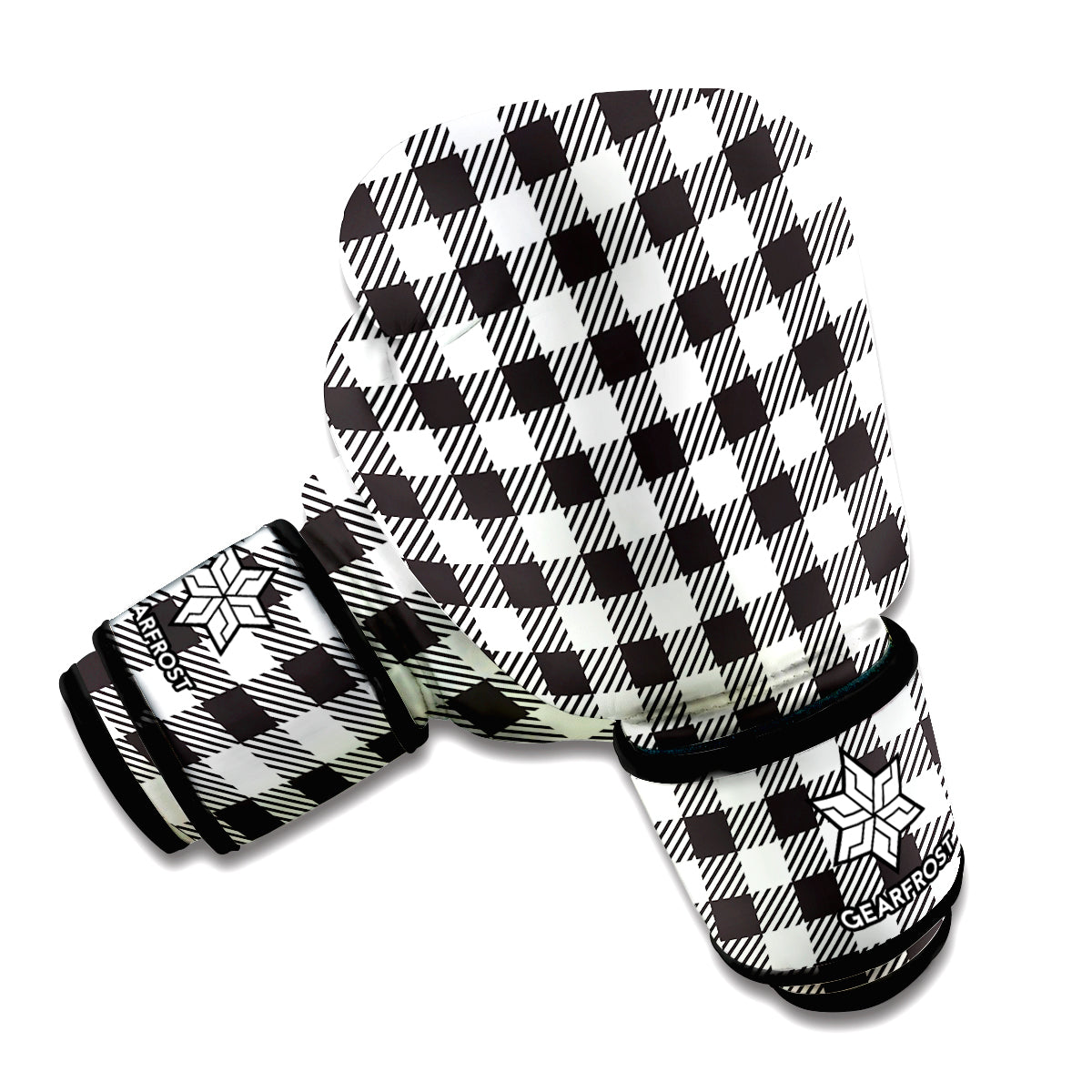 Black And White Gingham Pattern Print Boxing Gloves