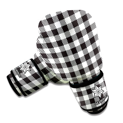 Black And White Gingham Pattern Print Boxing Gloves
