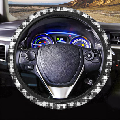 Black And White Gingham Pattern Print Car Steering Wheel Cover