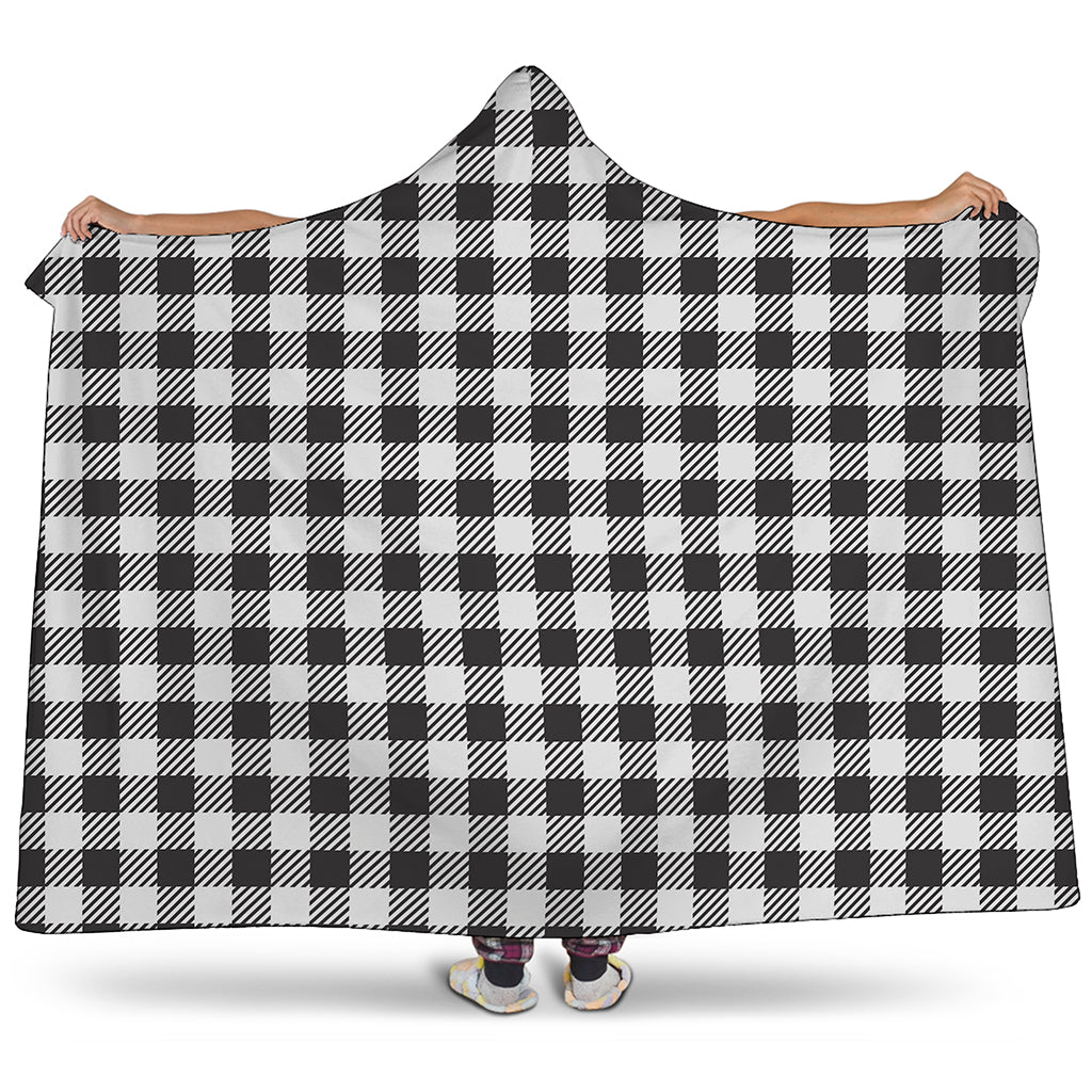 Black And White Gingham Pattern Print Hooded Blanket