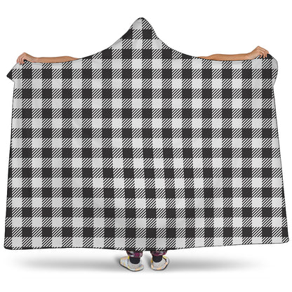 Black And White Gingham Pattern Print Hooded Blanket
