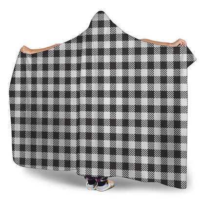 Black And White Gingham Pattern Print Hooded Blanket