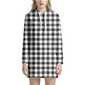 Black And White Gingham Pattern Print Pullover Hoodie Dress