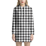 Black And White Gingham Pattern Print Hoodie Dress