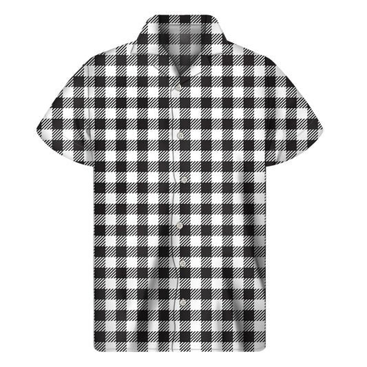 Black And White Gingham Pattern Print Men's Short Sleeve Shirt