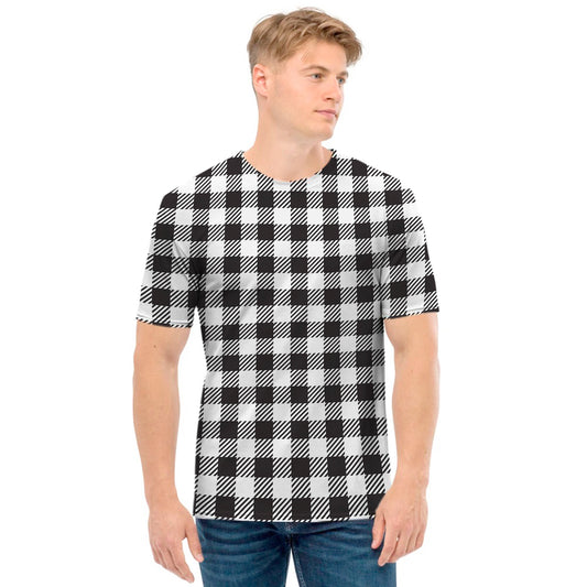 Black And White Gingham Pattern Print Men's T-Shirt