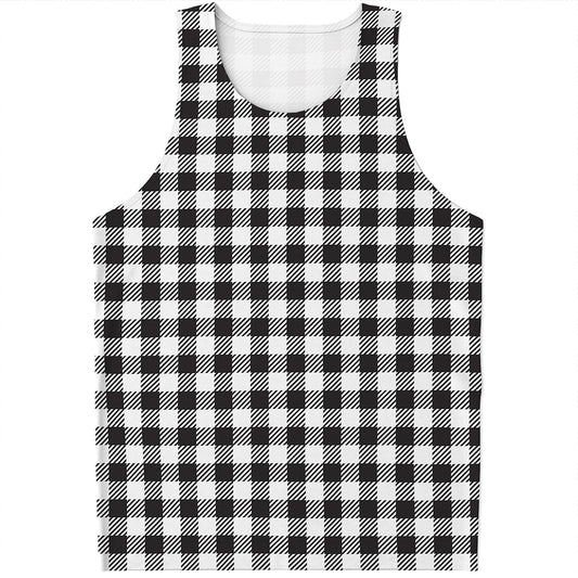 Black And White Gingham Pattern Print Men's Tank Top