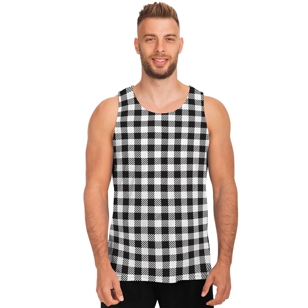 Black And White Gingham Pattern Print Men's Tank Top