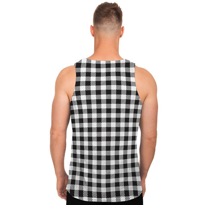 Black And White Gingham Pattern Print Men's Tank Top
