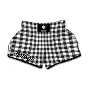 Black And White Gingham Pattern Print Muay Thai Boxing Shorts