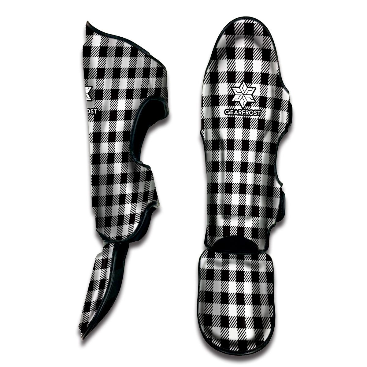 Black And White Gingham Pattern Print Muay Thai Shin Guard