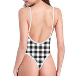 Black And White Gingham Pattern Print One Piece High Cut Swimsuit