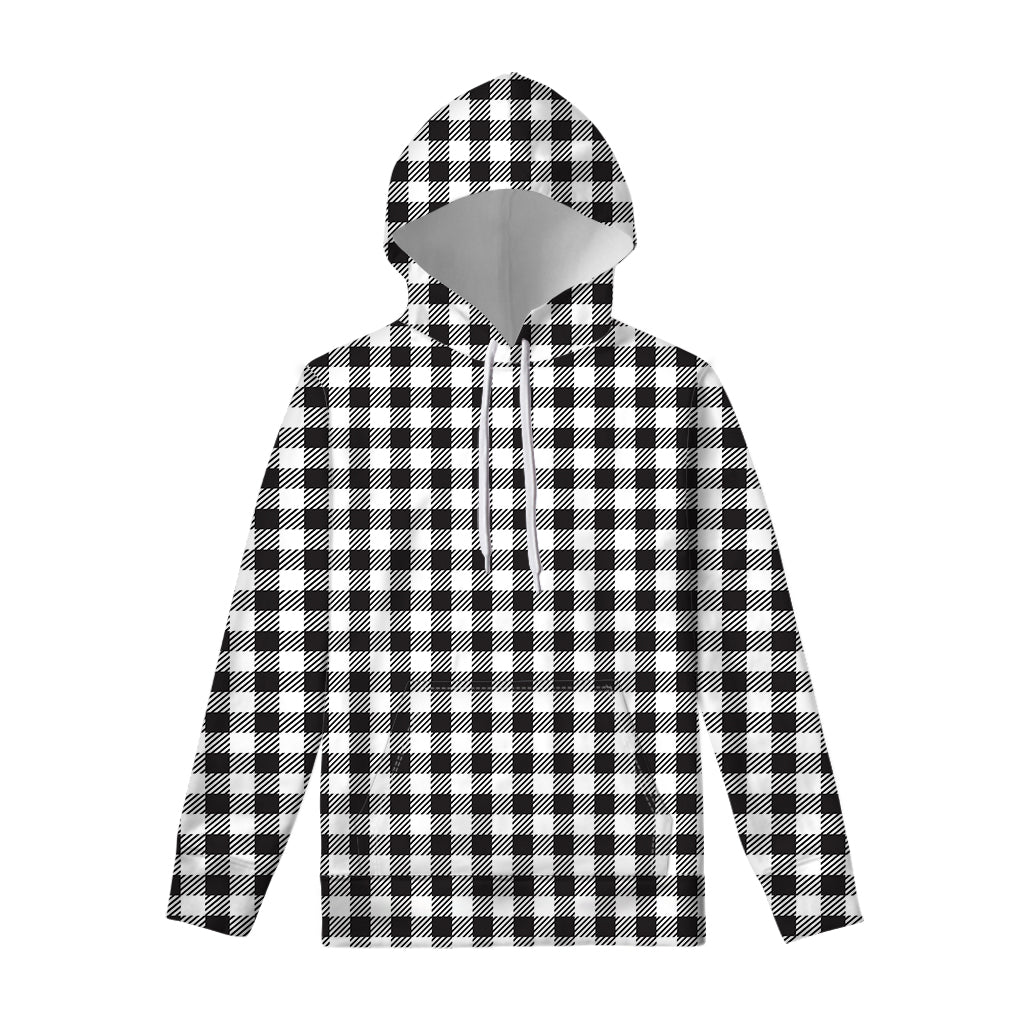 Black And White Gingham Pattern Print Pullover Hoodie