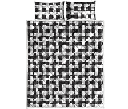 Black And White Gingham Pattern Print Quilt Bed Set
