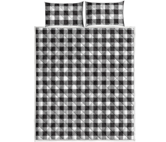 Black And White Gingham Pattern Print Quilt Bed Set