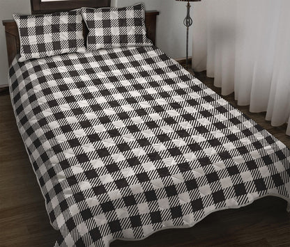 Black And White Gingham Pattern Print Quilt Bed Set