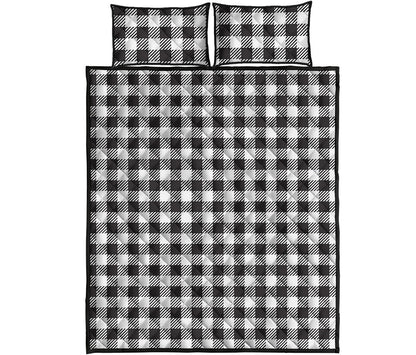 Black And White Gingham Pattern Print Quilt Bed Set