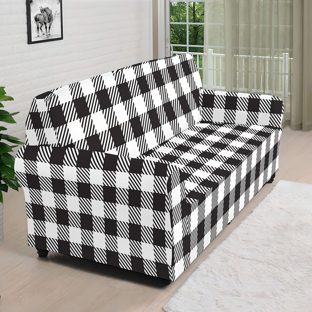Black And White Gingham Pattern Print Sofa Cover