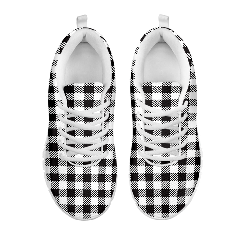 Black And White Gingham Pattern Print White Sneakers