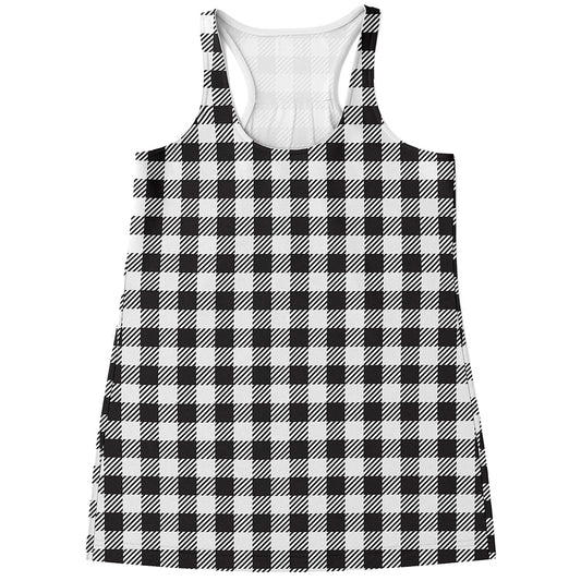 Black And White Gingham Pattern Print Women's Racerback Tank Top