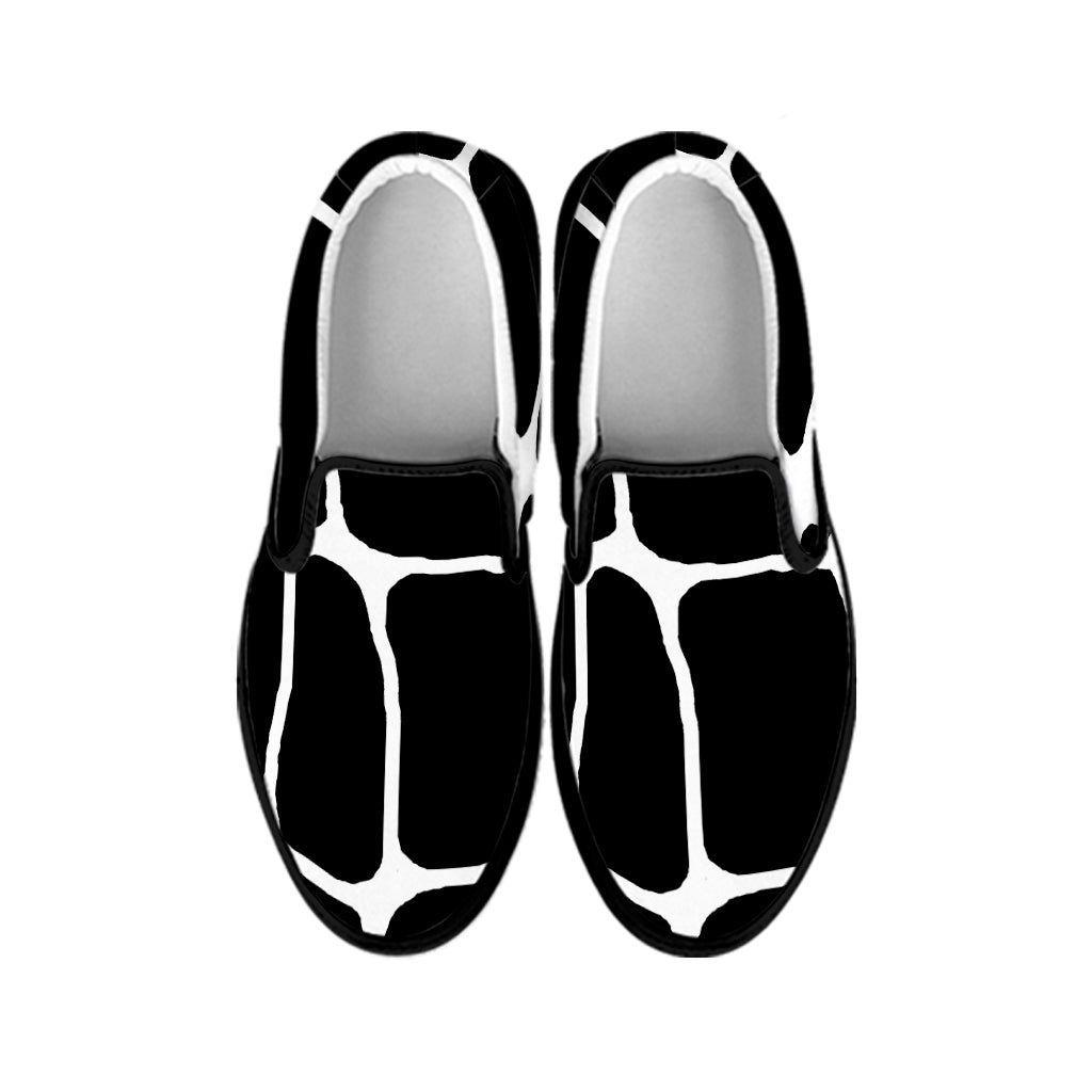 Black And White Giraffe Pattern Print Black Slip On Shoes