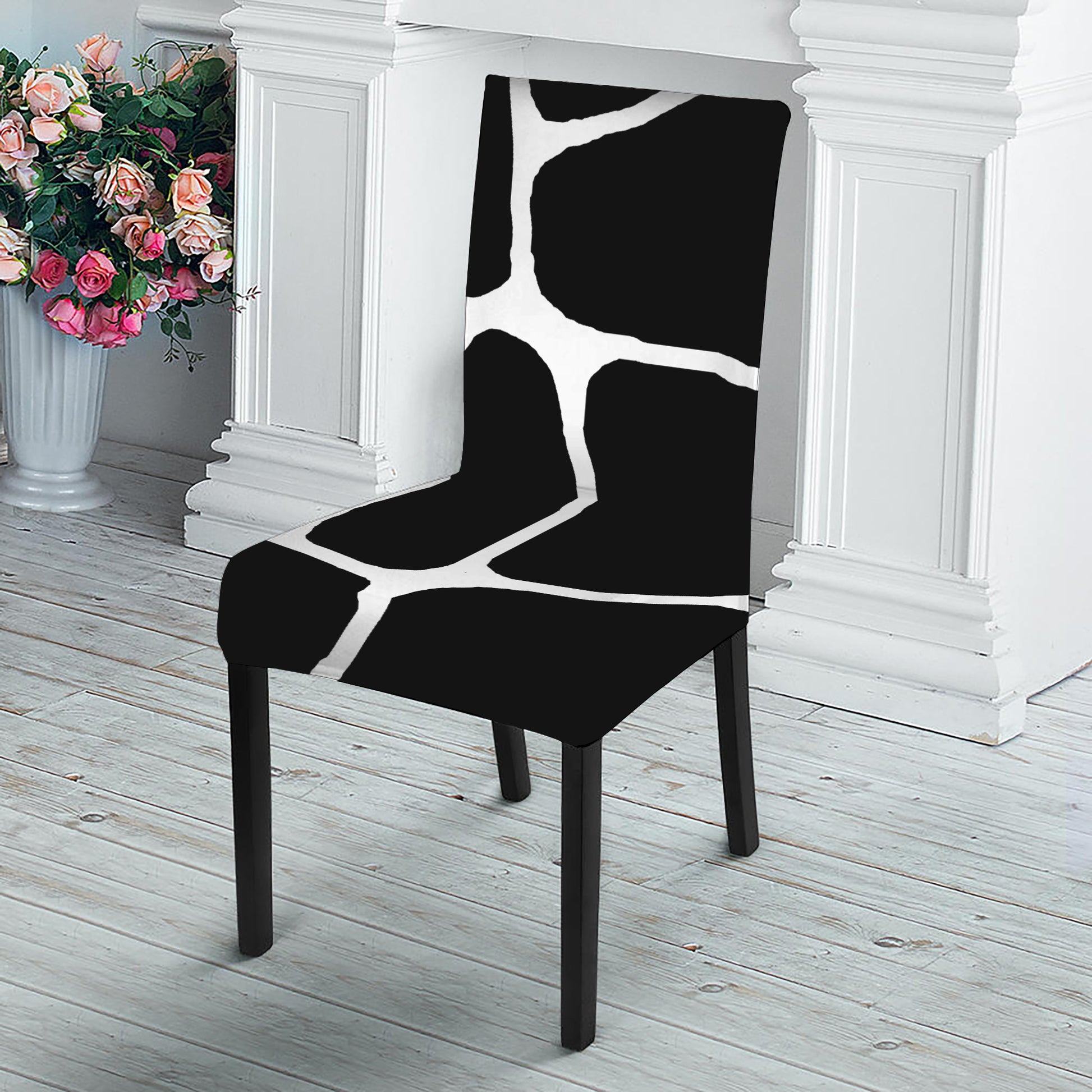 Black And White Giraffe Pattern Print Dining Chair Slipcover