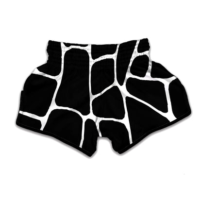 Black And White Giraffe Pattern Print Muay Thai Boxing Shorts