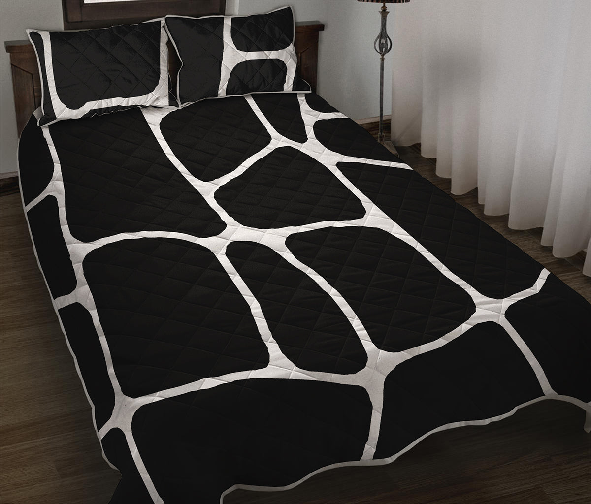 Black And White Giraffe Pattern Print Quilt Bed Set