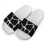 Black And White Giraffe Pattern Print White Slide Sandals