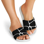 Black And White Giraffe Pattern Print White Slide Sandals