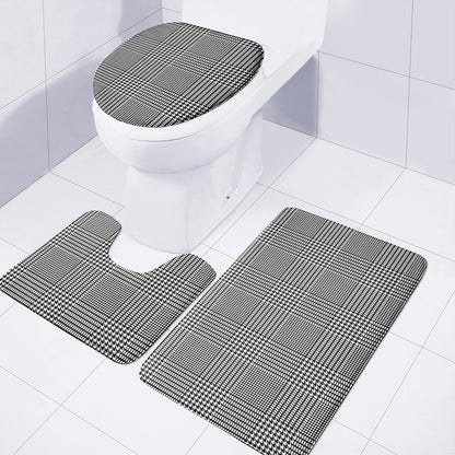 Black And White Glen Plaid Print 3 Piece Bath Mat Set