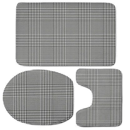 Black And White Glen Plaid Print 3 Piece Bath Mat Set