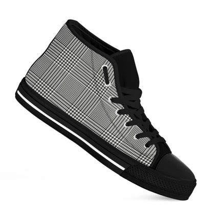 Black And White Glen Plaid Print Black High Top Shoes