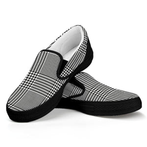 Black And White Glen Plaid Print Black Slip On Shoes