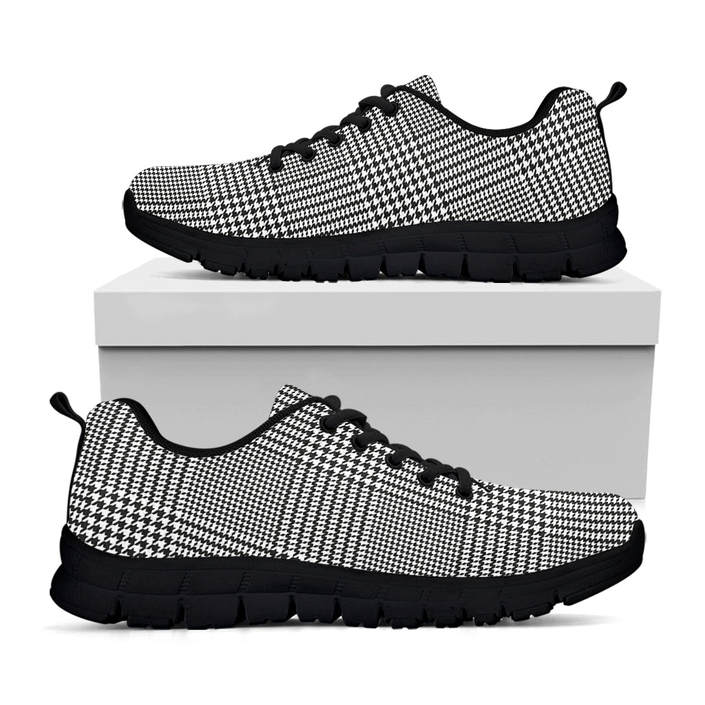 Black And White Glen Plaid Print Black Sneakers
