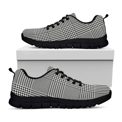 Black And White Glen Plaid Print Black Sneakers