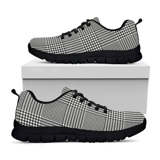 Black And White Glen Plaid Print Black Sneakers