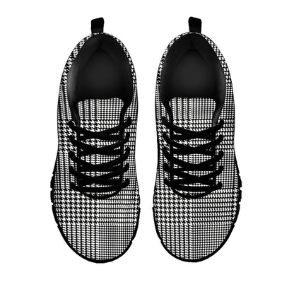 Black And White Glen Plaid Print Black Sneakers