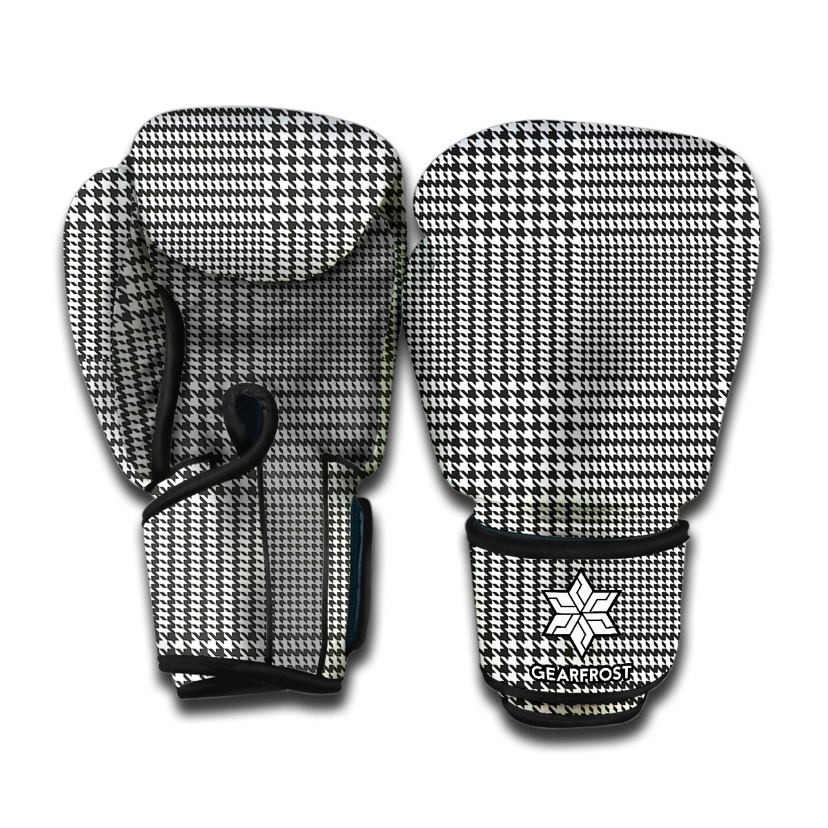 Black And White Glen Plaid Print Boxing Gloves