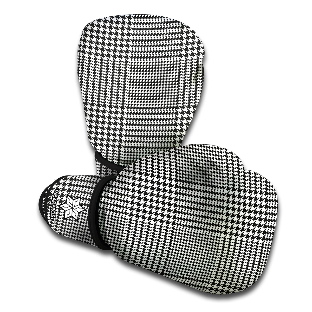 Black And White Glen Plaid Print Boxing Gloves