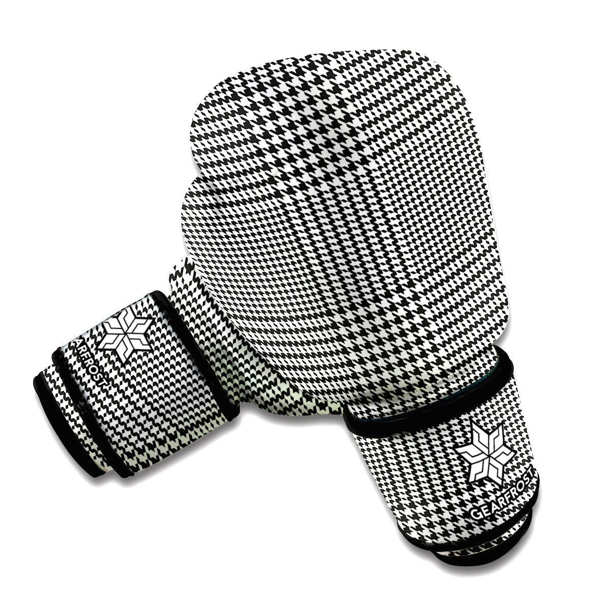 Black And White Glen Plaid Print Boxing Gloves