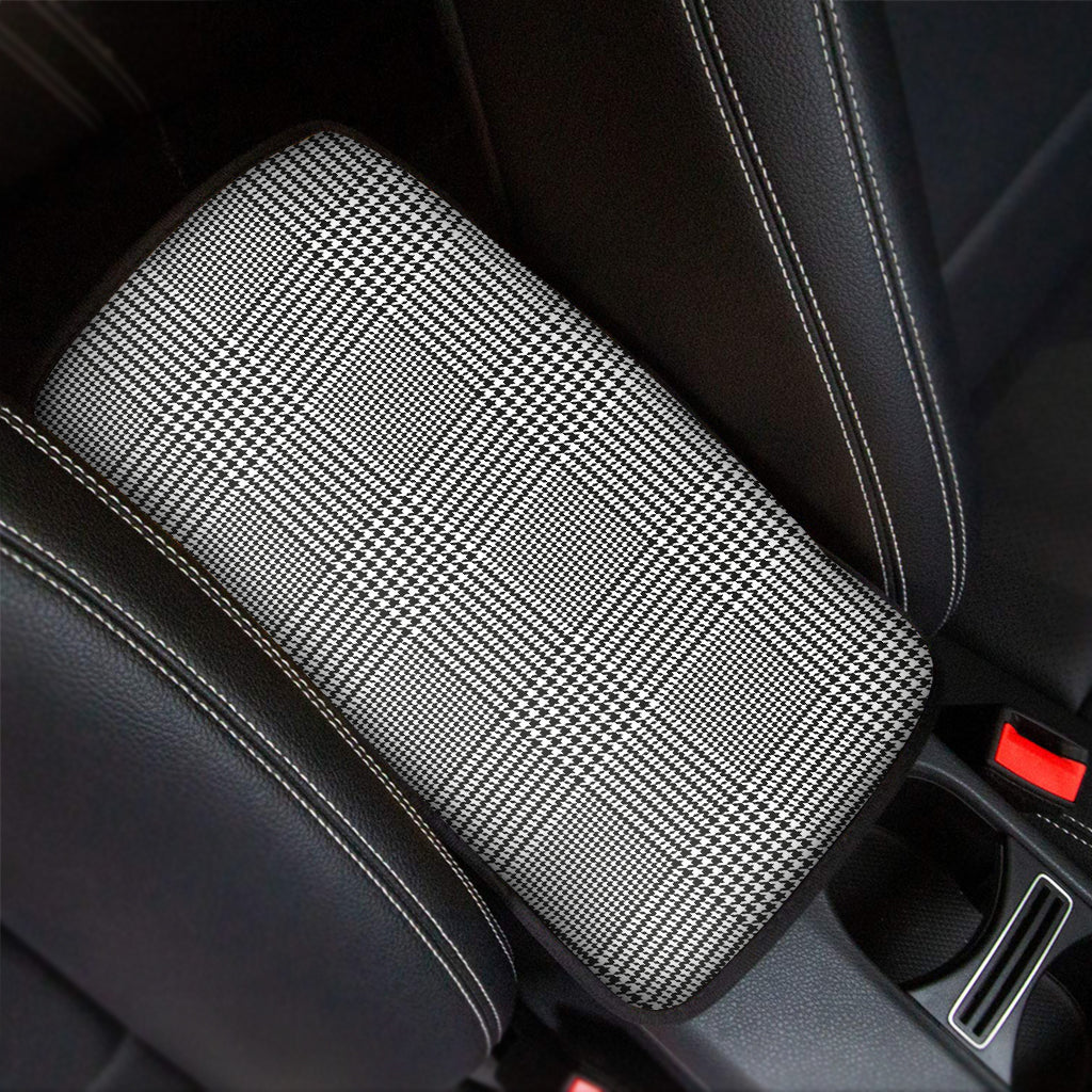 Black And White Glen Plaid Print Car Center Console Cover