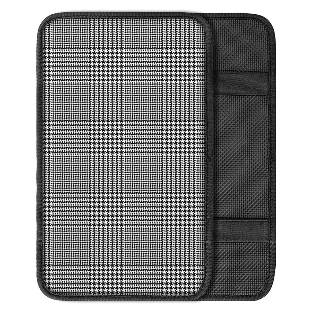 Black And White Glen Plaid Print Car Center Console Cover