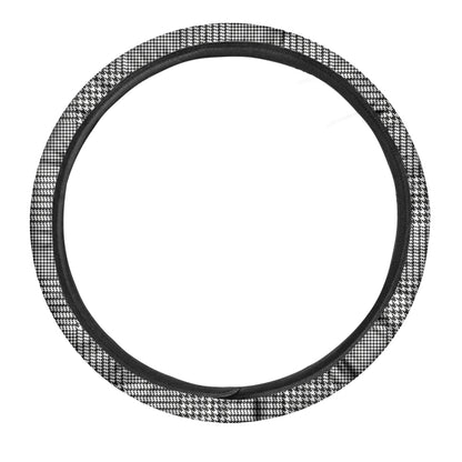 Black And White Glen Plaid Print Car Steering Wheel Cover