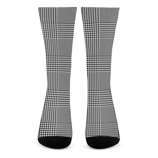 Black And White Glen Plaid Print Crew Socks