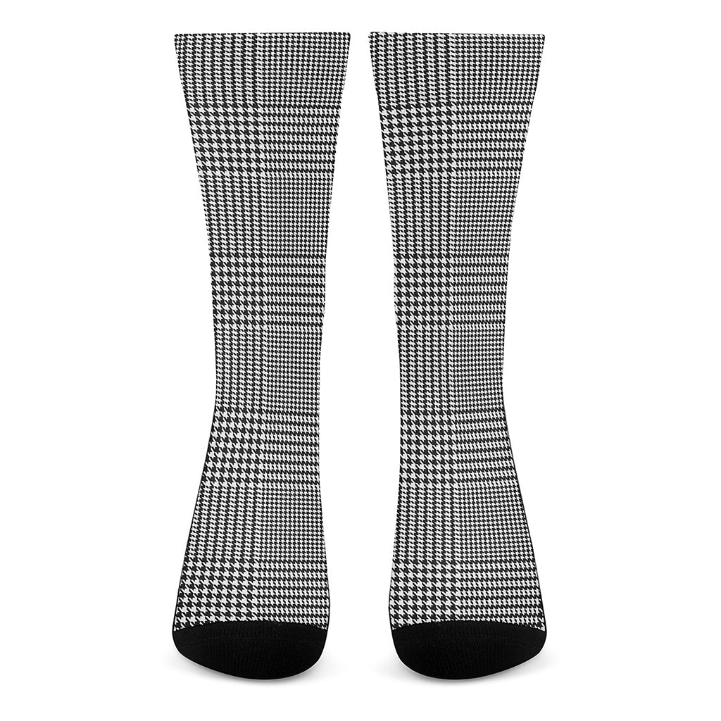 Black And White Glen Plaid Print Crew Socks